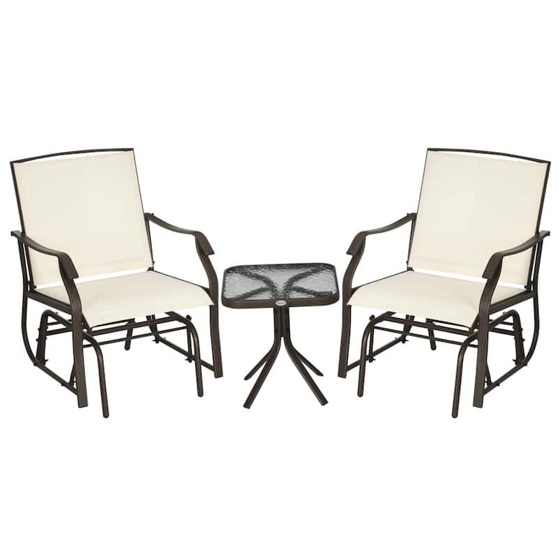 Outsunny 3 Piece Outdoor Glider Chair with Coffee Table Bistro Set, 2 Patio Rocking Swing Chairs with Breathable Sling Fabric