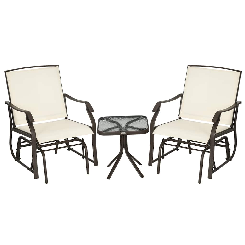 Outsunny 3 Piece Outdoor Glider Chair with Coffee Table Bistro Set for Backyard, Garden and Porch