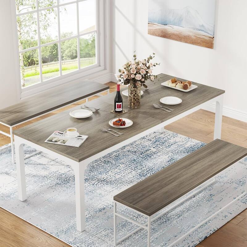 78.7" Rectangle Wood Dining Table, Long Kitchen Table for Living/Dining Room