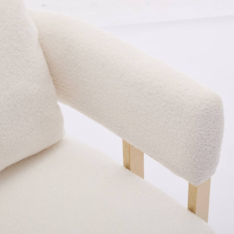 Modern Decorative White Teddy Fleece Upholstered Chair with Gold Metal Legs, 2PCS
