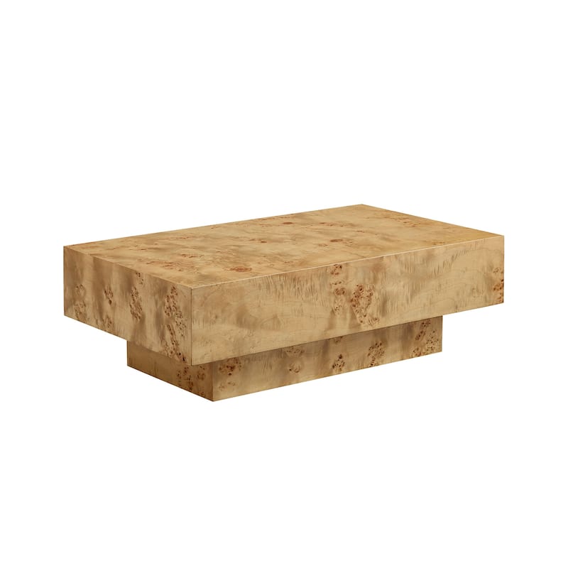 GDF Studio - Calera Mid-Century Modern Faux Burl Wood Coffee Table with Pedestal Base