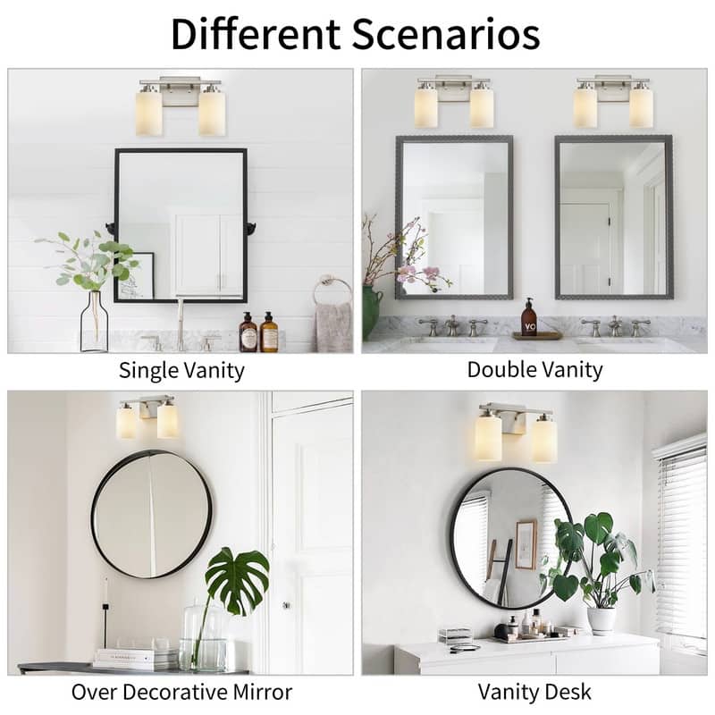 KAWOTI 2-Light Dimmable Bathroom Vanity Light with Frosted White Glass