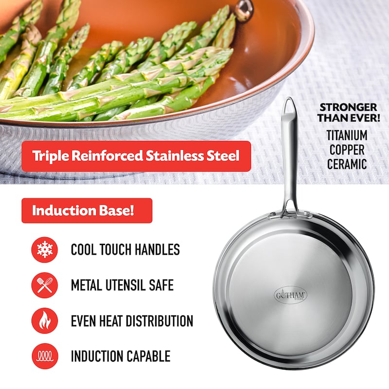 Gotham Steel 2 Piece Nonstick Cookware 10'' and 11'' Stainless Steel Fry Pan Set with Stay Cool Handles