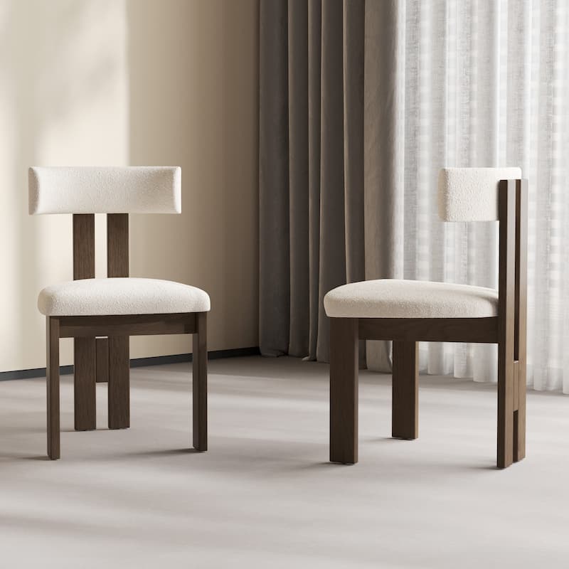 Mid-Century Modern Wood Dining Chairs Set of 2,White & Walnut Side Chairs, Fully Assembled - Set of 2 - Beige - Dining Height