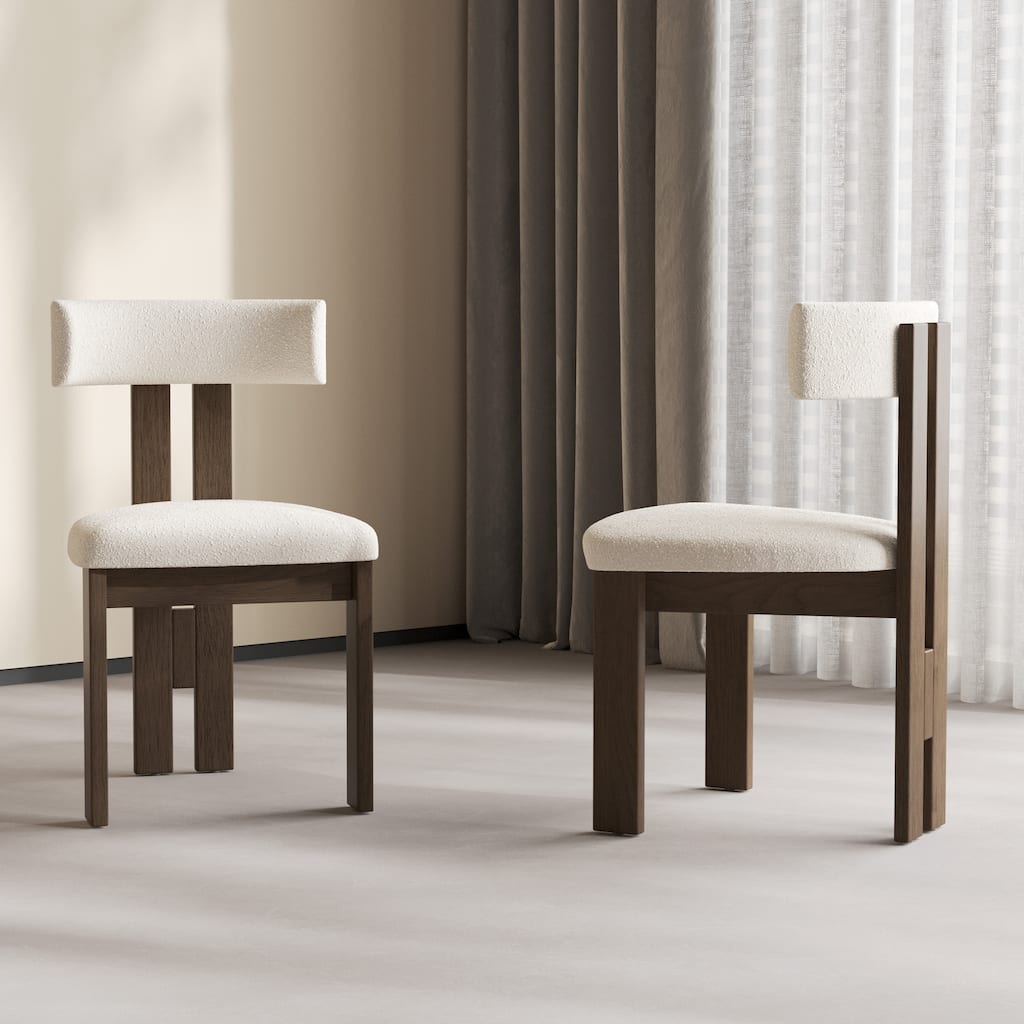 Mid-Century Modern Wood Dining Chairs Set of 2,White & Walnut Side Chairs, Fully Assembled