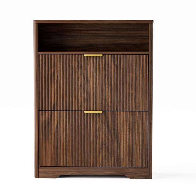 40" Tall Shoe Cabinet Storage for Entryway, Free Standing Organizer with Two Hidden Flip Drawers