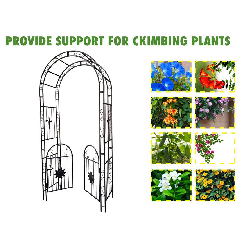 Metal Garden Arch with doors Garden Arbor Trellis Climbing Plants Support Outdoor Arch Wedding Arch Party Events Archway