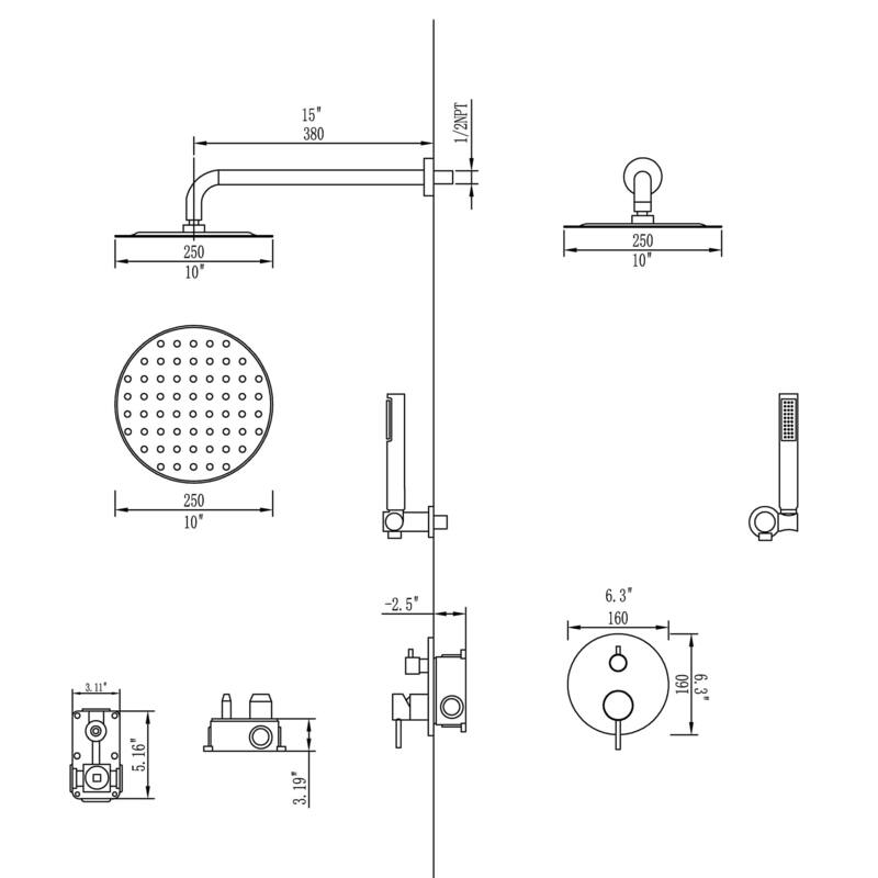 Wall Mounted Shower Faucet With Handheld Sprayer 10 Inch Shower Head Combo Set Modern Rainfall Shower System With Hand Shower
