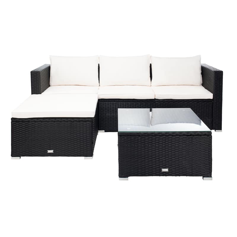 SAFAVIEH Outdoor Patio Furniture Lainey 3-Piece Sectional Conversation Set - 51W x 26D x 27H - Black/Beige