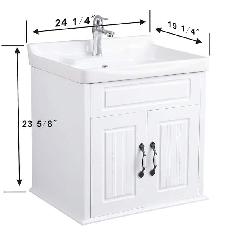 24.25" Adeline White Wall Mounted Bathroom Vanity with Sink, Faucet, Drain and Overflow