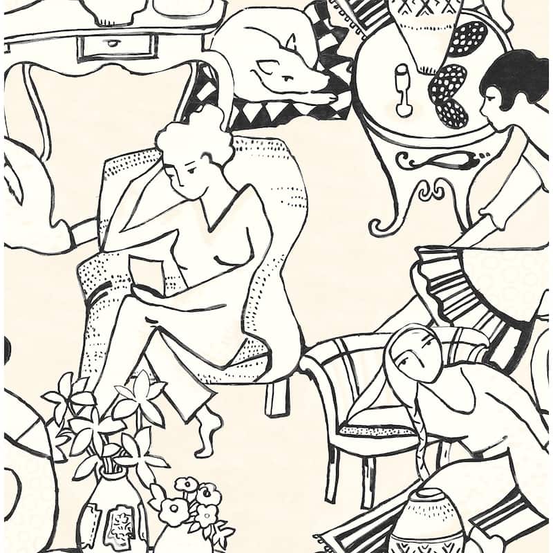 NuWallpaper Illustrative Taupe Leisure Ladies Novelty Peel & Stick Wallpaper