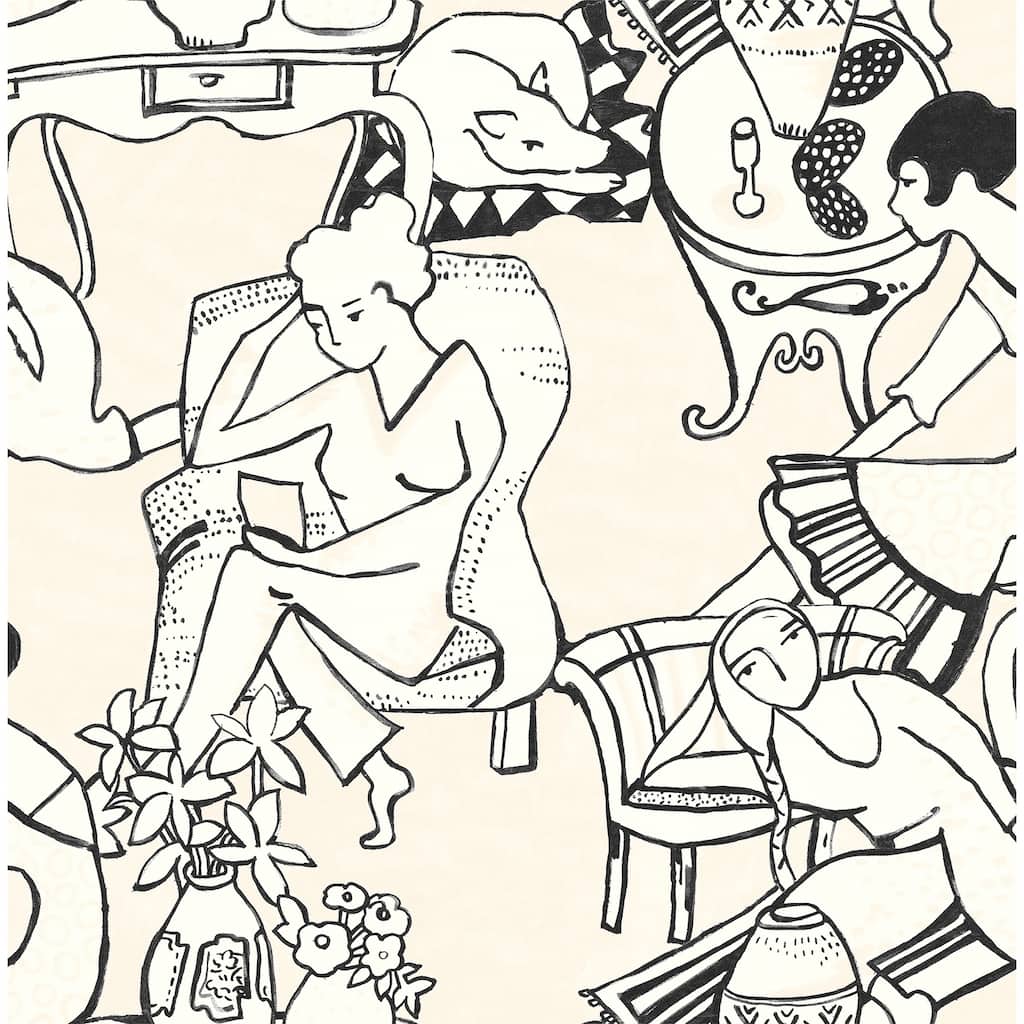 NuWallpaper Illustrative Taupe Leisure Ladies Novelty Peel & Stick Wallpaper