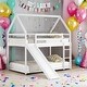 preview thumbnail 2 of 12, Twin Size Bunk House Bed with Slide and Ladder,House Shape Bunk bed with Slide