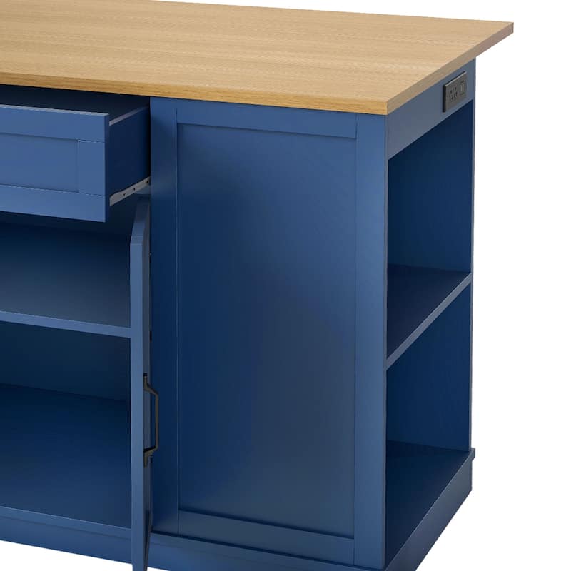 Moasis 50" Kitchen Island with Power Outlet & Drop Leaf,Rolling Island Cart with Trash Can Cabinet