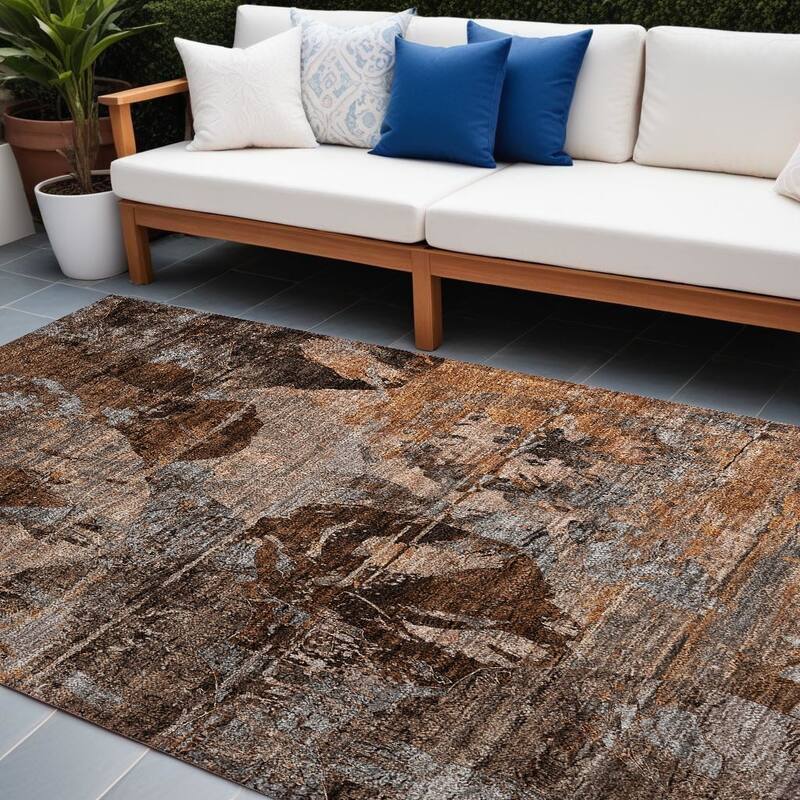 Rane Botanic Elegance Weather Resistant Timeless Fusion Outdoor Rug - 9' X 12' - Brown