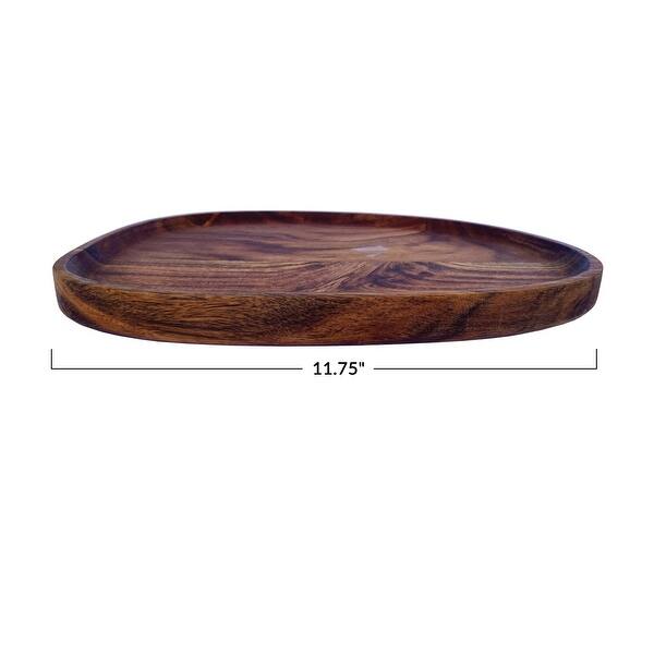 dimension image slide 0 of 3, Acacia Wood Serving Tray with Metal Base