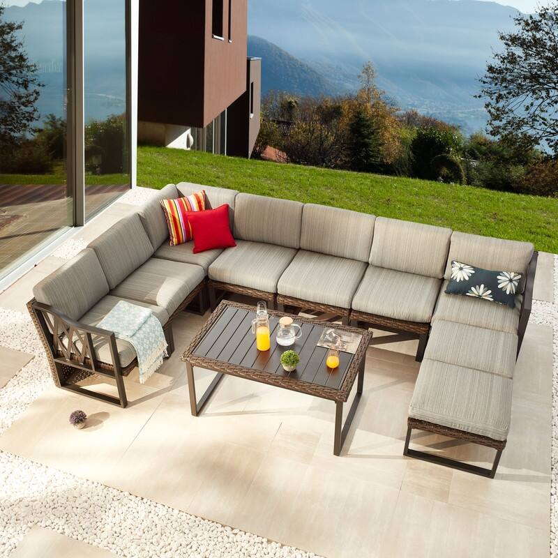 Patio Festival Five-Wicker Outdoor 10-Piece Conversation Set