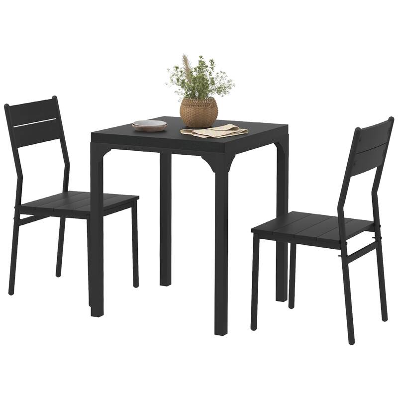 Modern 3-Piece Dining Set with Square Counter Height Bar Table & 2 Rustic Brown Open Back Stools