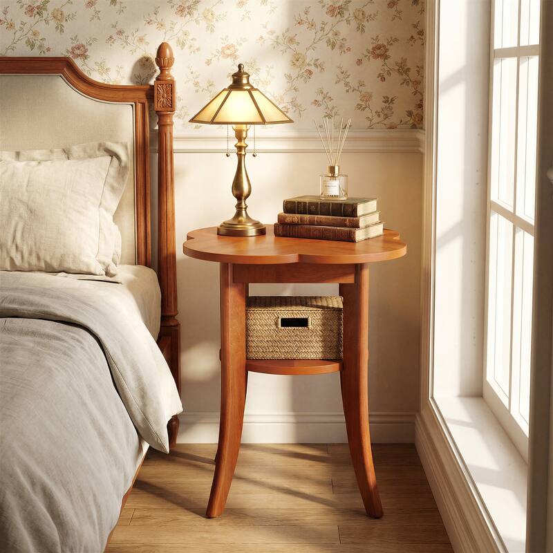 Solid Wood End Table for Living Room, 2 Tier Couch Side Table with Storage Shelf, Nightstand for Living Room / Bedroom