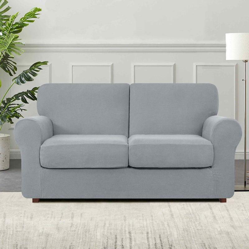 Subrtex 9-Piece Stretch Sofa Slipcover Sets with 4 Backrest Cushion Covers and 4 Seat Cushion Covers - Loveseat - Light Gray