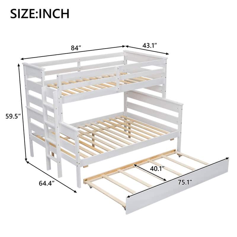 Wood Twin over Full Bunk Bed with Twin Size Trundle