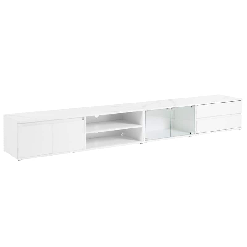 94.5" TV Stand with Tempered Glass Doors, Drawers & Cabinets for TVs Up to 105"