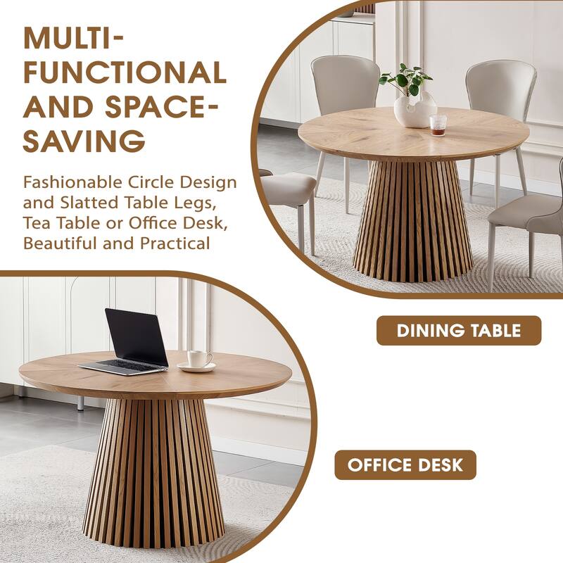 Wooden dining table, modern round kitchen dining table, fashionable design, suitable for family gatherings - Natural Wood