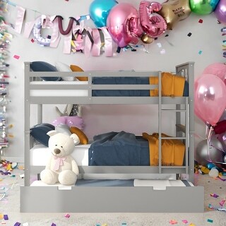 Full over Full Bunk Bed with Twin Size Trundle and Ladder