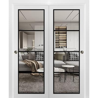 Bypass Doors 36 x 80 Lucia 2466 White Silk Clear Glass Sturdy Rails