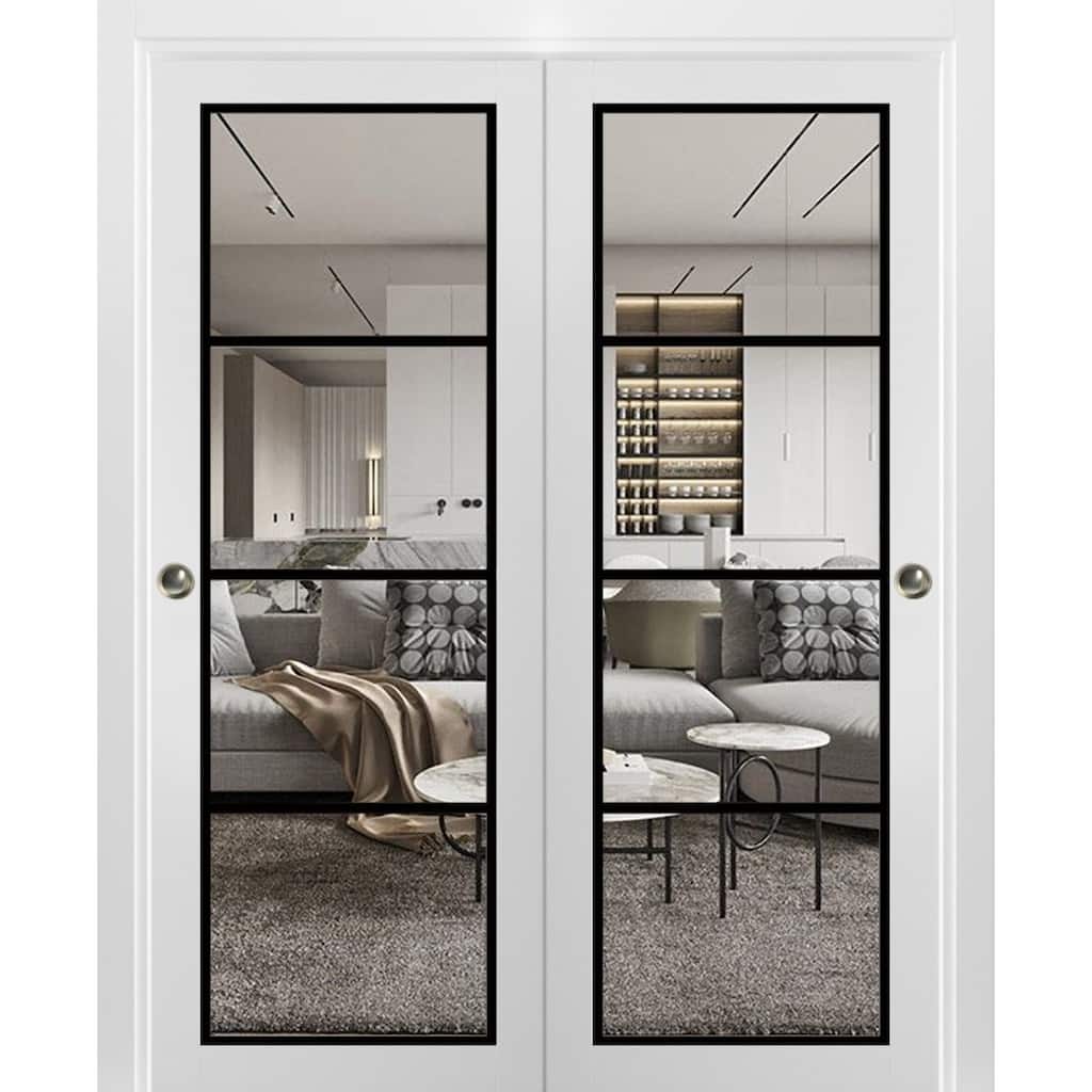 Bypass Doors 36 x 80 Lucia 2466 White Silk Clear Glass Sturdy Rails
