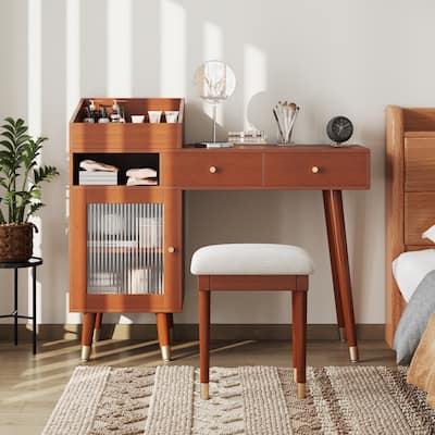 Modern Makeup Vanity Desk with Drawers, Cabinet and Charging Port
