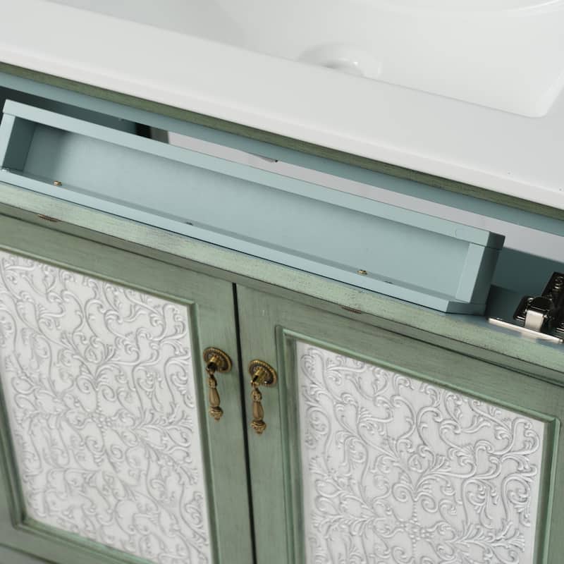 Bathroom Vanity with Ceramic Sink, Bathroom Cabinet with One Flip Drawer and Two Doors, Restroom Vanity with Adjustable Shelf