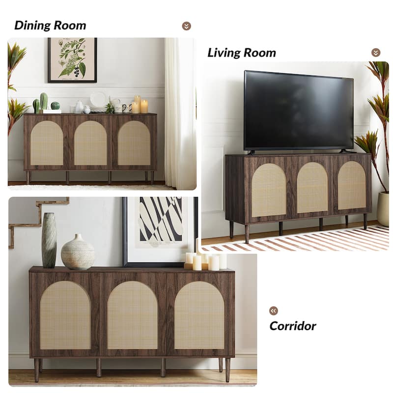 Ulysses Farmhouse Storage Rattan Sideboard with Adjustable Shelves by HULALA HOME