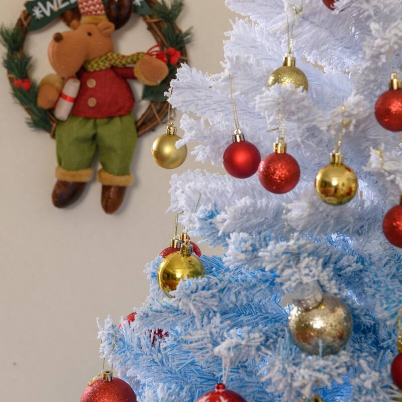 Artificial Flocked Christmas Tree with Metal Stand and Snow-Tipped Branches Ideal Holiday Decoration