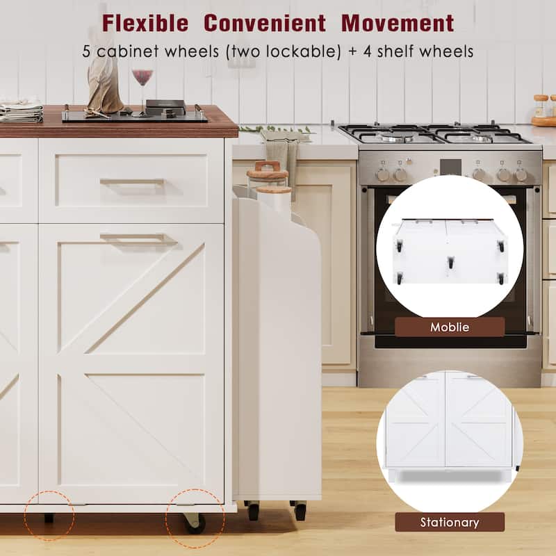 47.2"Farmhouse Kitchen Island with Drop Leaf, Removable Side Racks,Two Drawers,Rolling Kitchen Cart on Wheels with Towel Rack