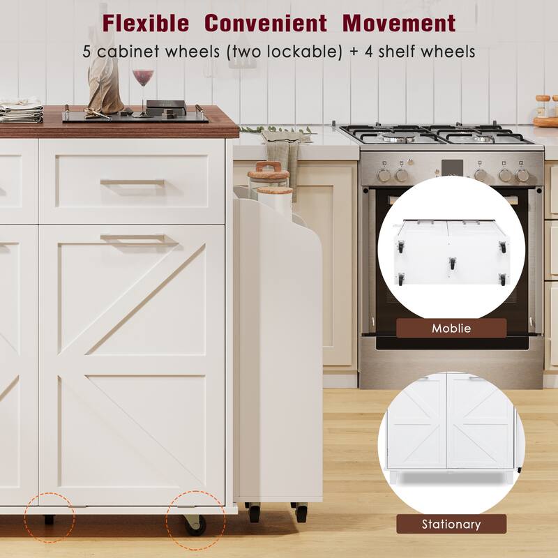 Kitchen Island with Drop Leaf, Kitchen Storage Cabinet with Removable Side Racks, Rolling Kitchen Cart with Towel Rack