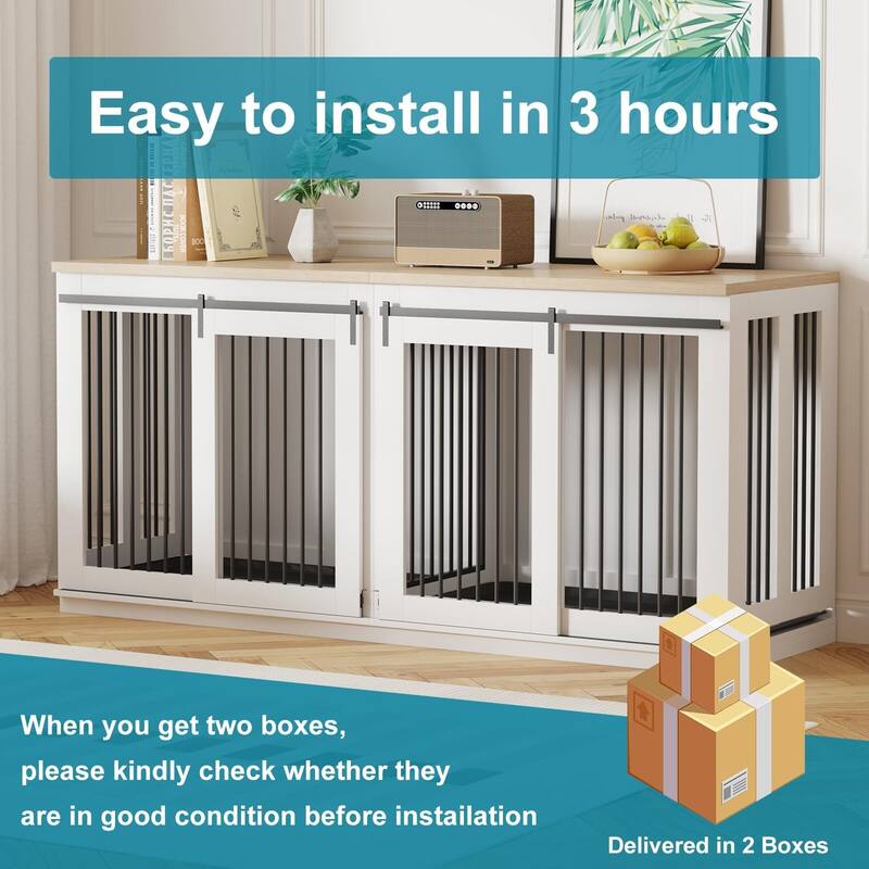 71'' Dog Crate Furniture for 2 Dogs