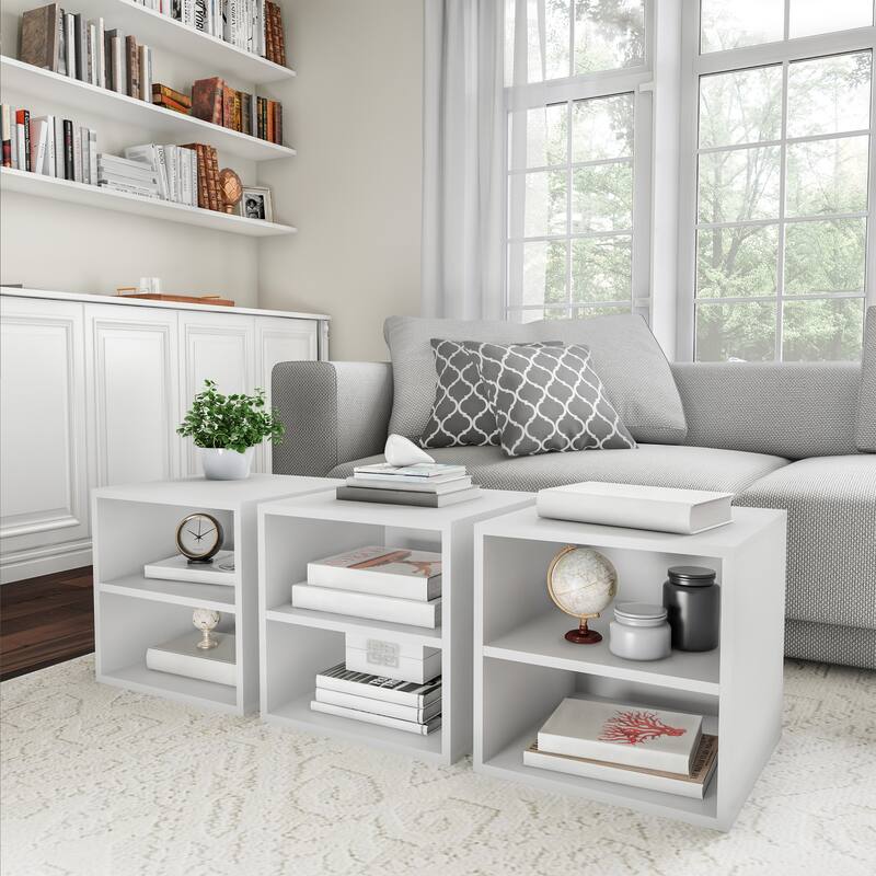 Hastings Home Stackable Modular Cube End Table Contemporary Minimalist Modular Accent Piece with 2 Shelves