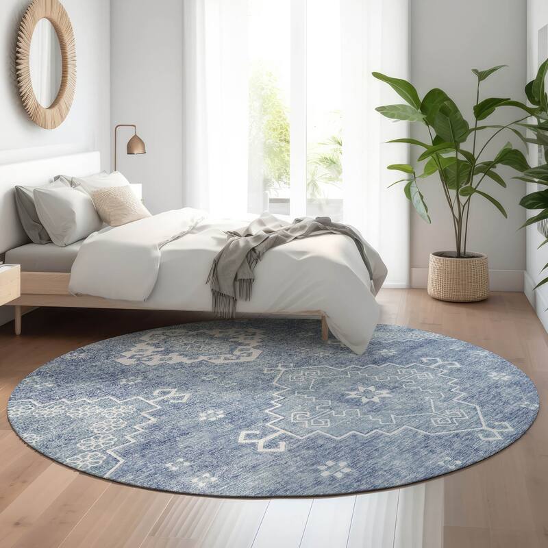 Premium Washable Super Soft Boho Global Mayfield Rug - Blue - 8' x 8' - Round