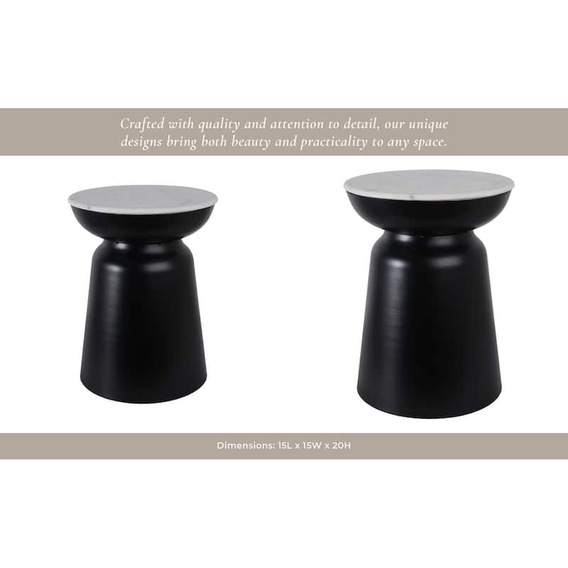 Modern Accent Table with Marble Top and Iron Base - 20" Black - 15" x 15" x 20"