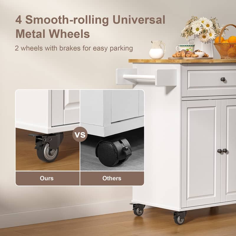 Kitchen Island Cart with Storage Cabinet, Wood Top and Locking Wheels