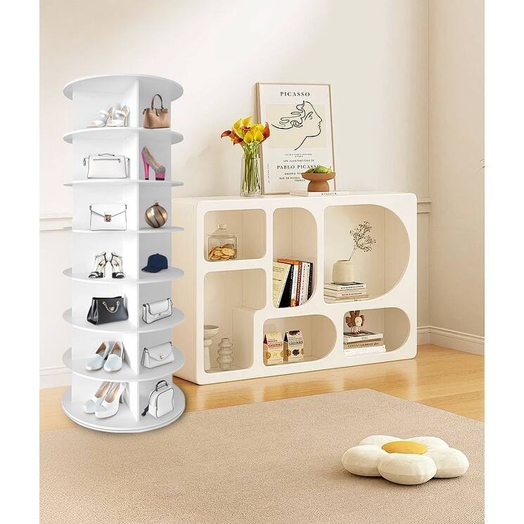 7 Tier Rotating Shoe Rack Tower, Spinning Shoe Display, Vertical Handbag Rotate Shoes Closet Organization