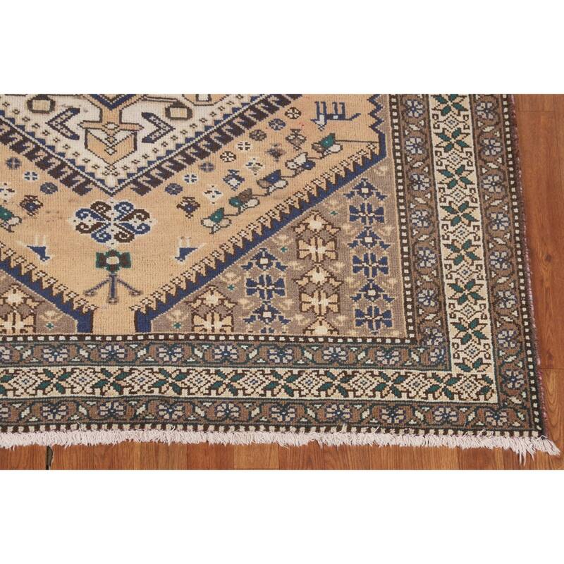 Tribal Geometric Bakhtiari Persian Vintage Rug Handmade Wool Carpet - 5'3" x 9'10"