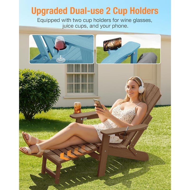 WINSOON Set of 2 HIPS Folding Adirondack Chair with Adjustable Backrest and Retractable Ottoman