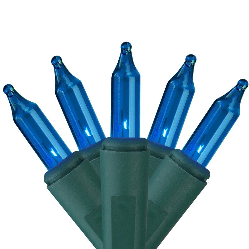 140ct Blue Everglow Chasing Mini Christmas Lights - 48ft Green Wire - 48'