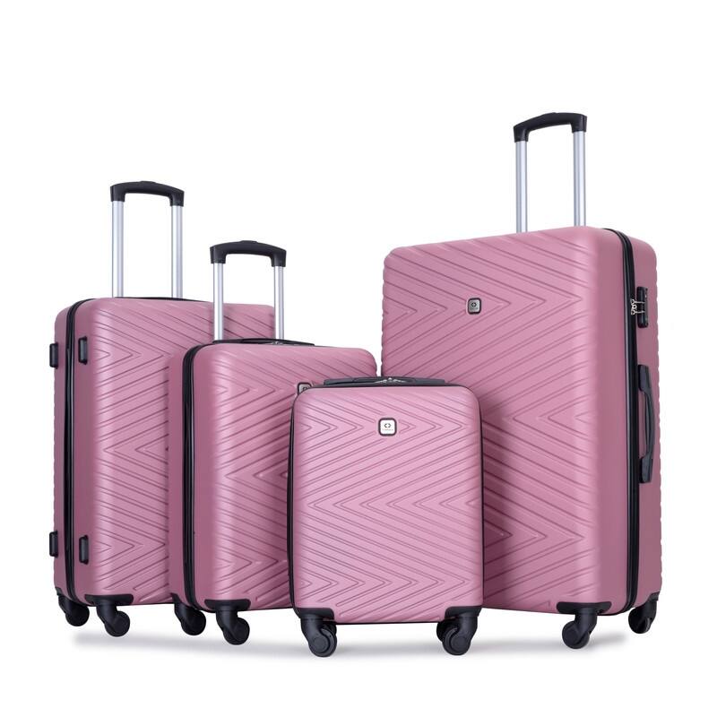 4PCS ABS Lightweight Suitcase Luggage Set with Rotating Wheels,24" and 28" with TSA Lock - Pink
