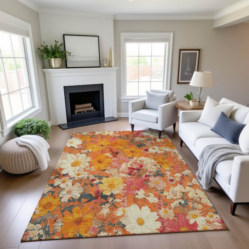 Premium Washable Super Soft Floral Mayfield Rug - Orange - 5' x 7'6"