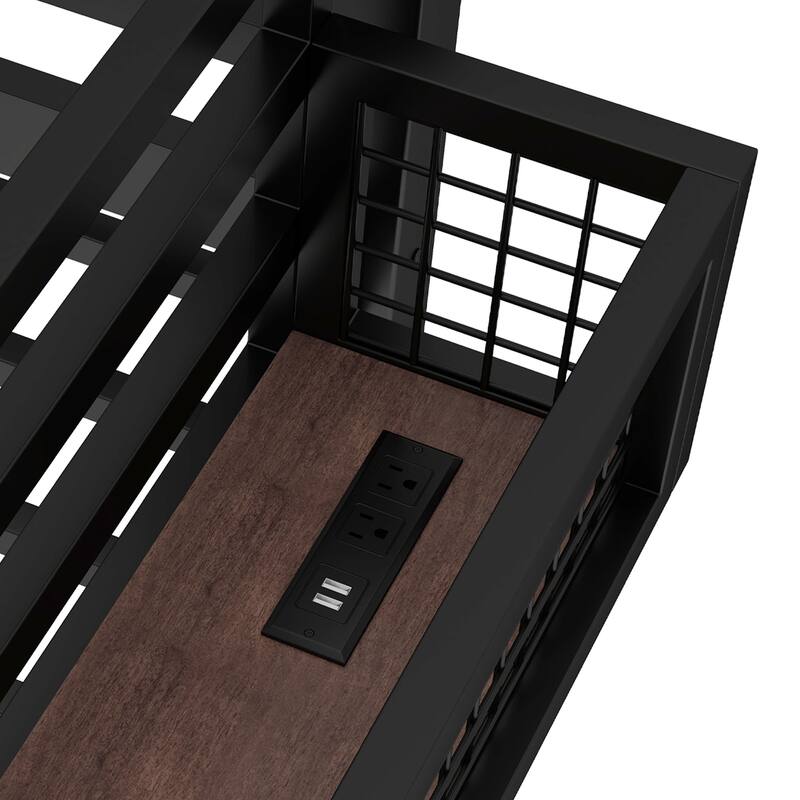 Metal Loft Bed with Desk & Storage Basket, Includes Alarm Clock & Charging Port, Queen/Full/Twin XL