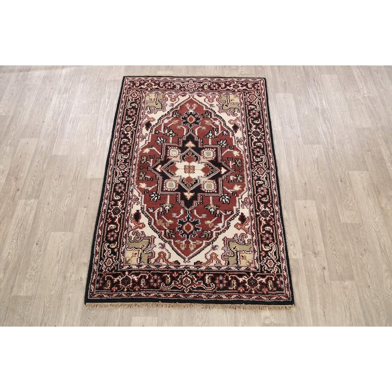 Geometric Heriz Oriental Foyer Area Rug Hand-knotted Wool Carpet - 3'11" x 6'1"
