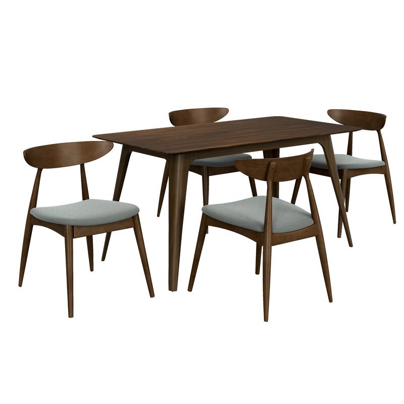 5-Piece Mid-Century Dining Set, 47" Rustic Wood Table with 4 Upholstered Chairs for Kitchen, Dining Room, Breakfast Area